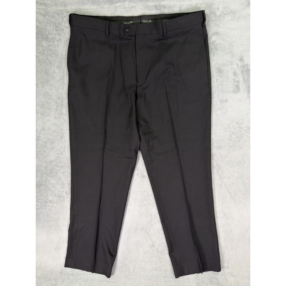 Savane Dress Pants Mens 40x30 Black Straight Leg Flat Front Tailored2U‎ Flex
